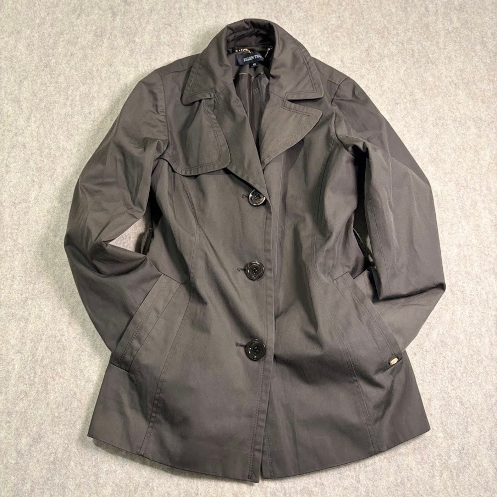 Ellen Tracy Trench Coat Wmns XS Brown Polyester Hooded Classic Chic Lightweight